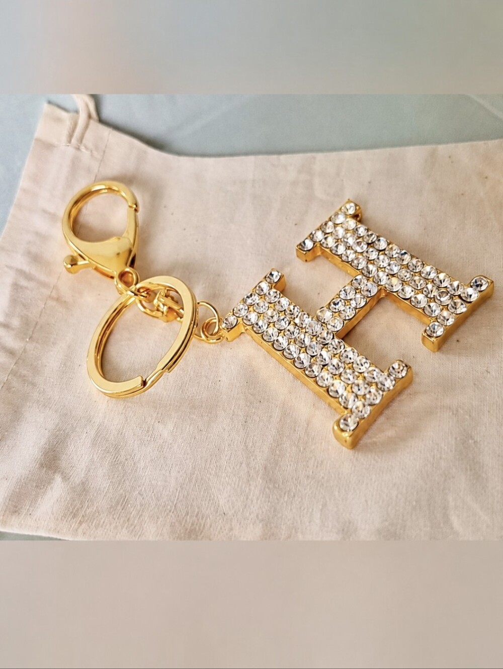 H Gold Crystal Initial Keychain/purse Charm GIFT